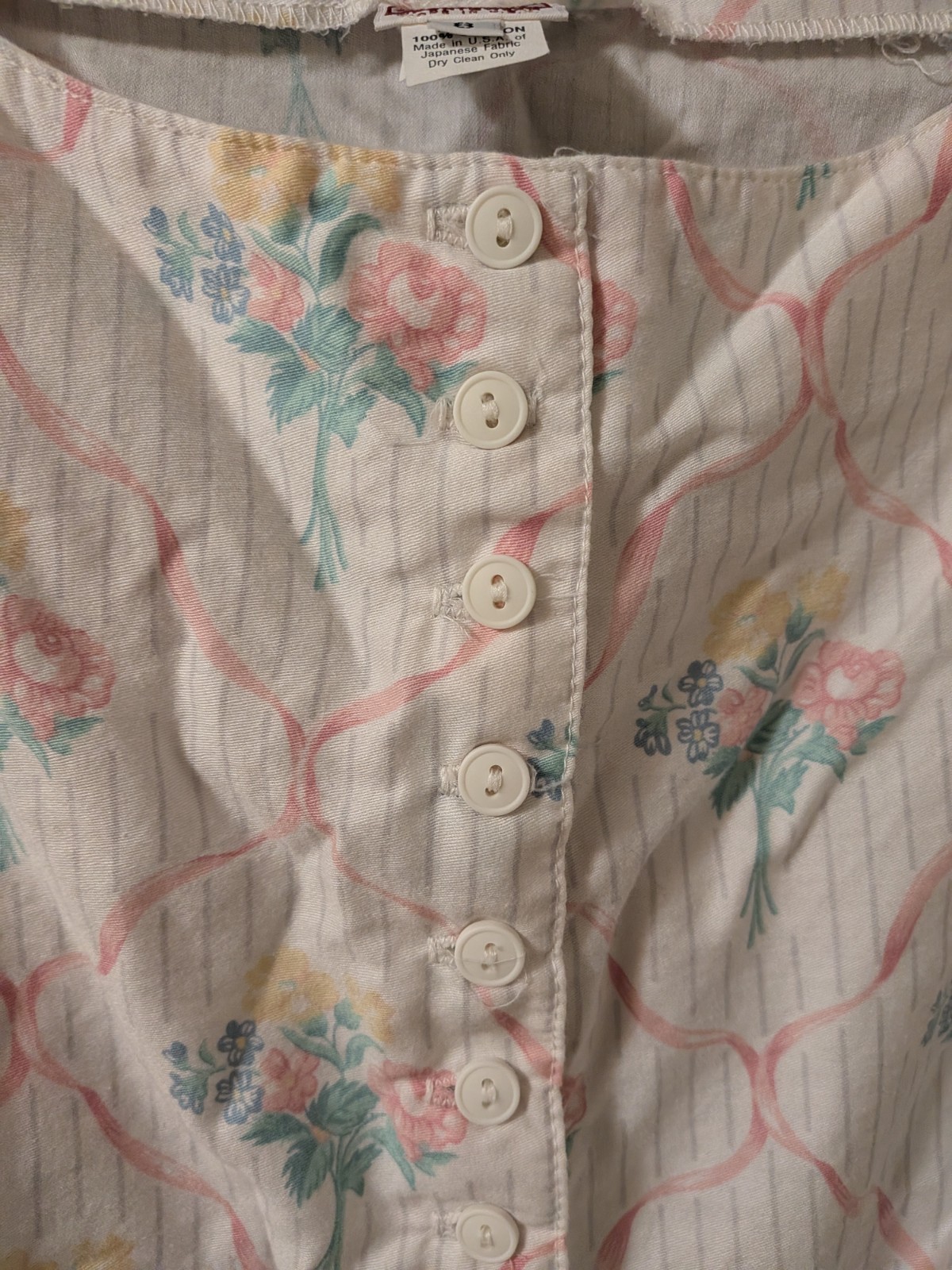 Vintage 80s Women’s SKYR brand Pink/White/Floral Cotton Blouse Size 8