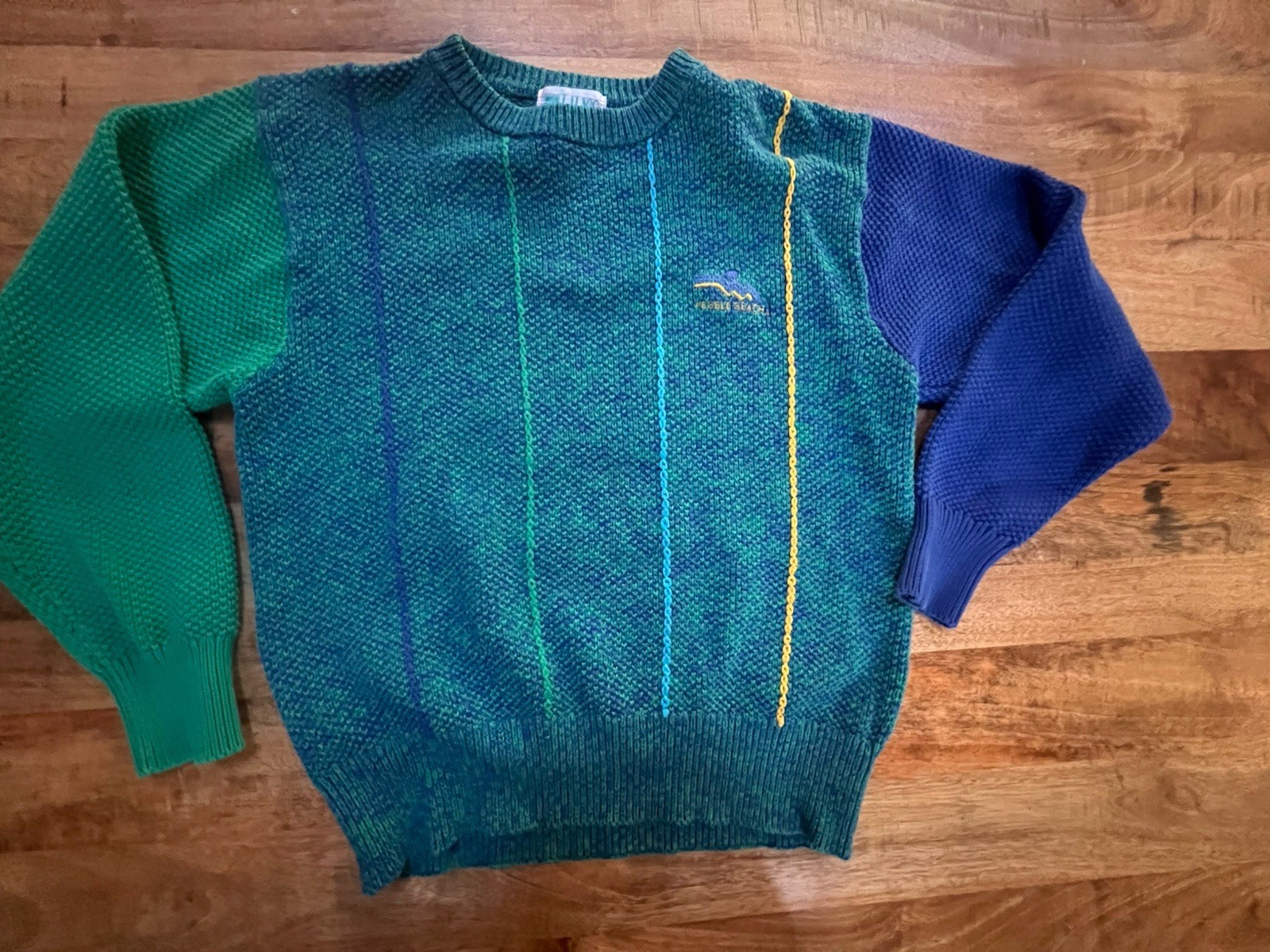 VTG Lily’s Of Beverly Hills Cotton Knit Sweater blue Green Pebble Beach