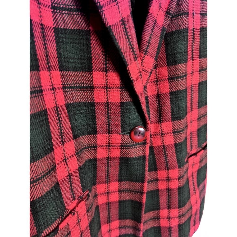 Vintage Sag Harbor Red Green Wool Tartan Plaid Holiday Blazer Jacket