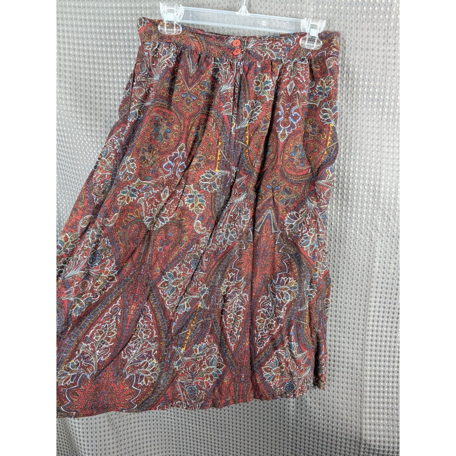 Vintage Kensington Square Paisley Skirt Petite Pleated Boho Midi Red Multicolor