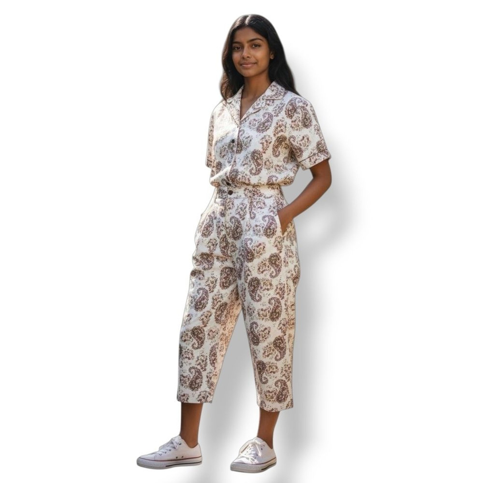 Vintage 70’s Paisley Floral Top and Crop Wide Leg Pants 2 PC Set Medium/Waist 27