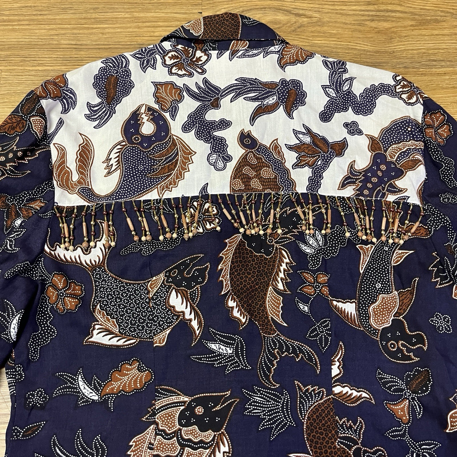 Vintage FAITH Beaded Fringe Blouse JacketSize L Boho Statement Top Artsy Unique