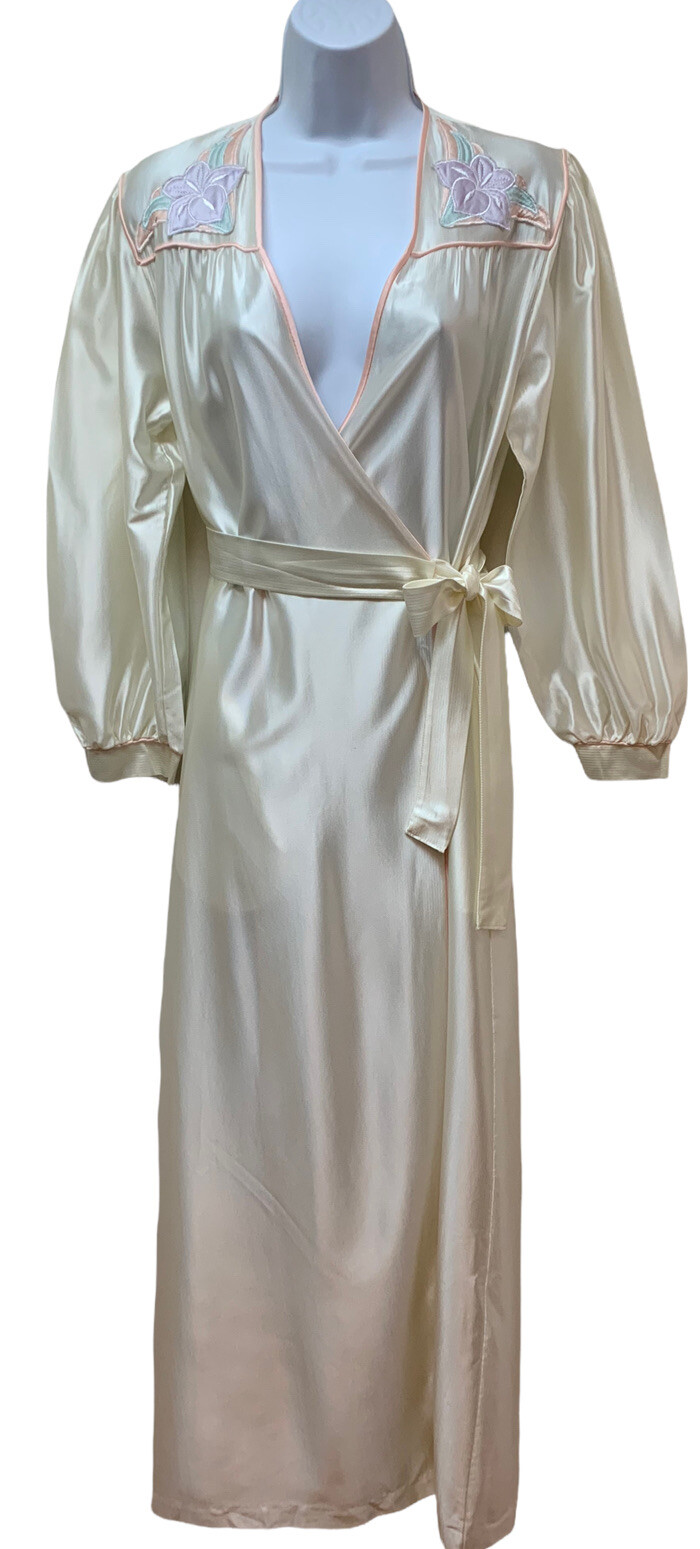 Vintage Retro Art Deco Puff Sleeve Size S Silky Satin Arnel Nylon Robe Made USA