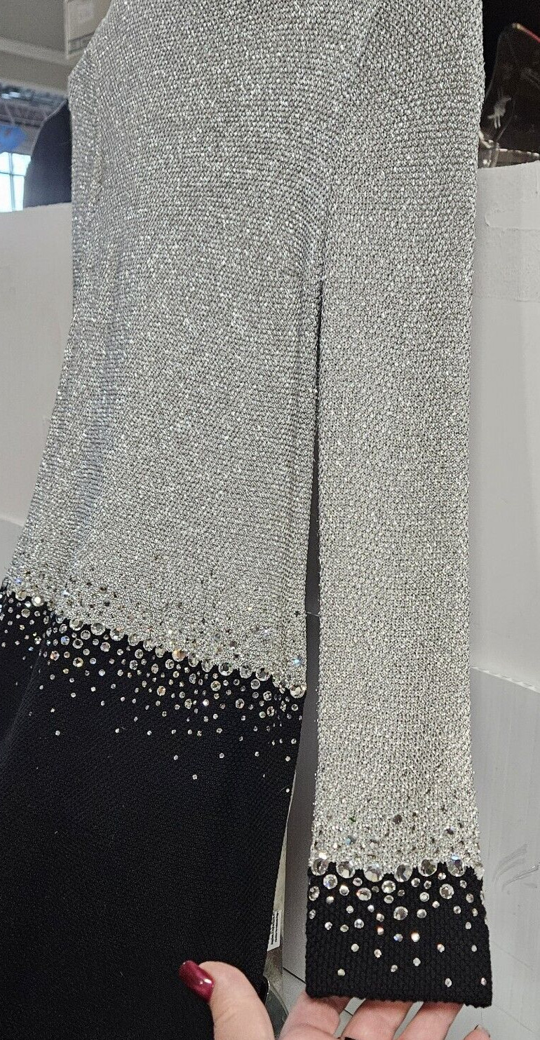 Pauline Trigere Vtg Marshall Fields Black Silver W/Rhinestones EVE Dress SZ 10