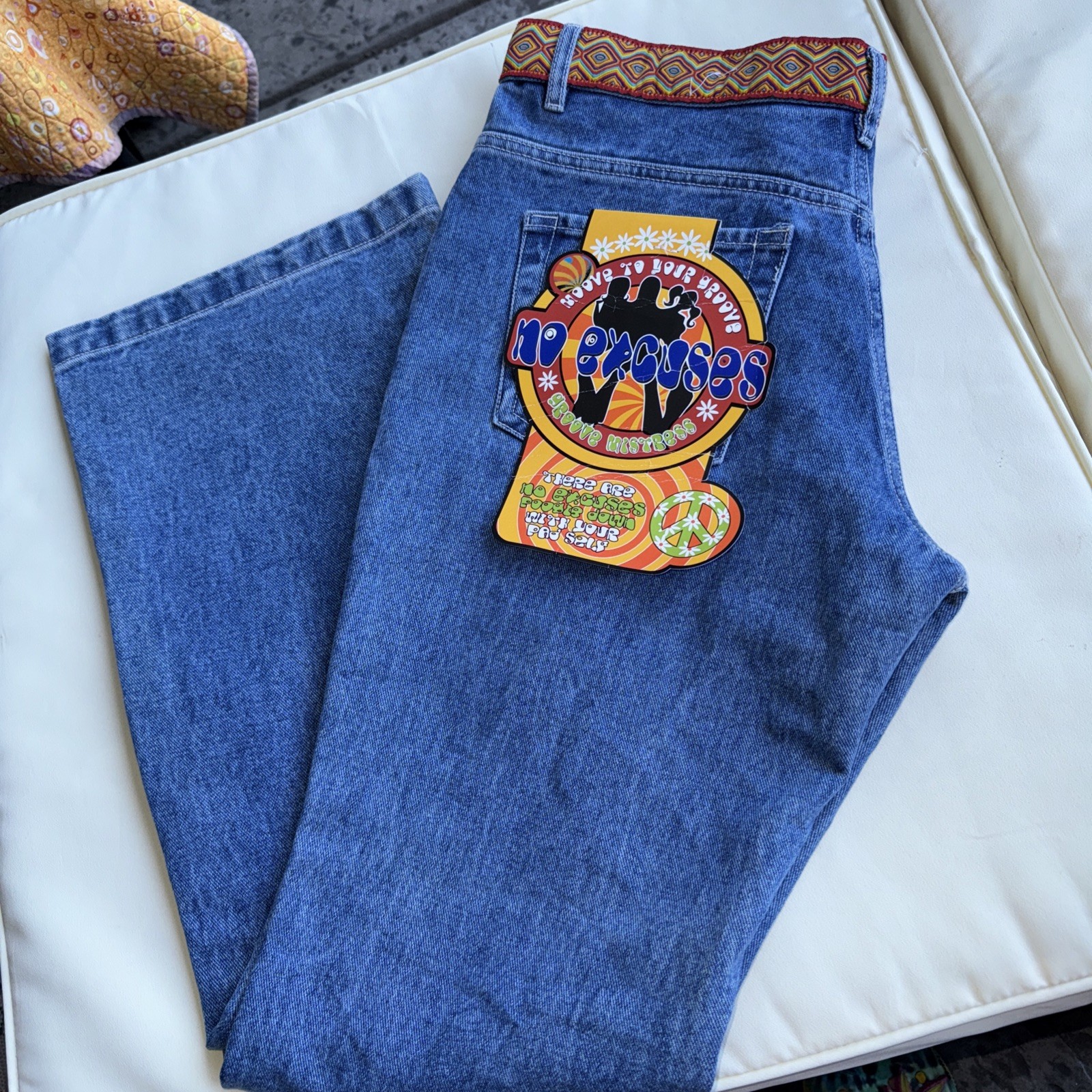 RARE VINTAGE NO EXCUSES JEANS 90s NWT Groove Mistress Rainbow FLARE DEADSTOCK 13
