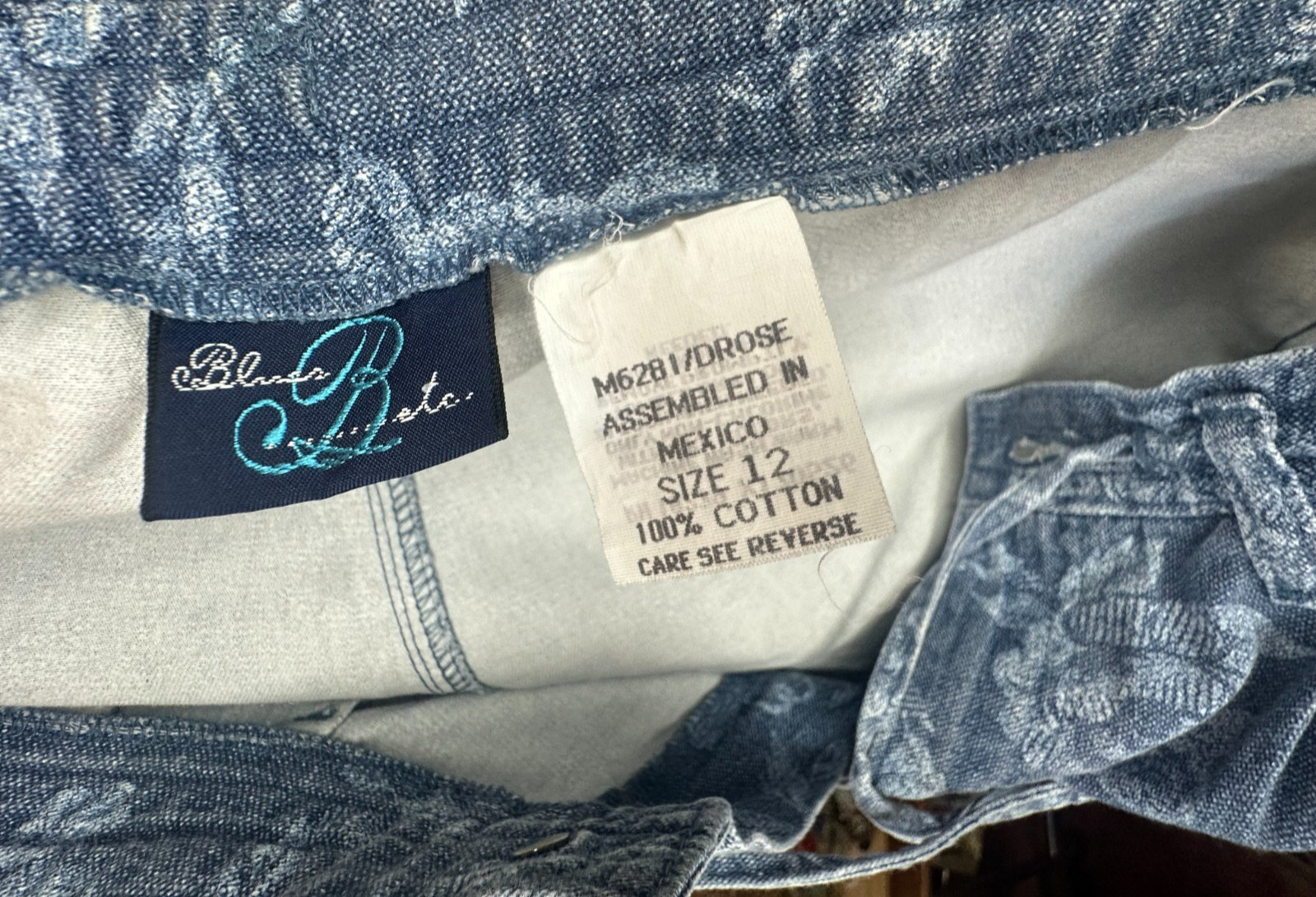 Vtg Blue Blues B Etc. 100% Cotton Roses acid print Shorts size 12 waist 29″