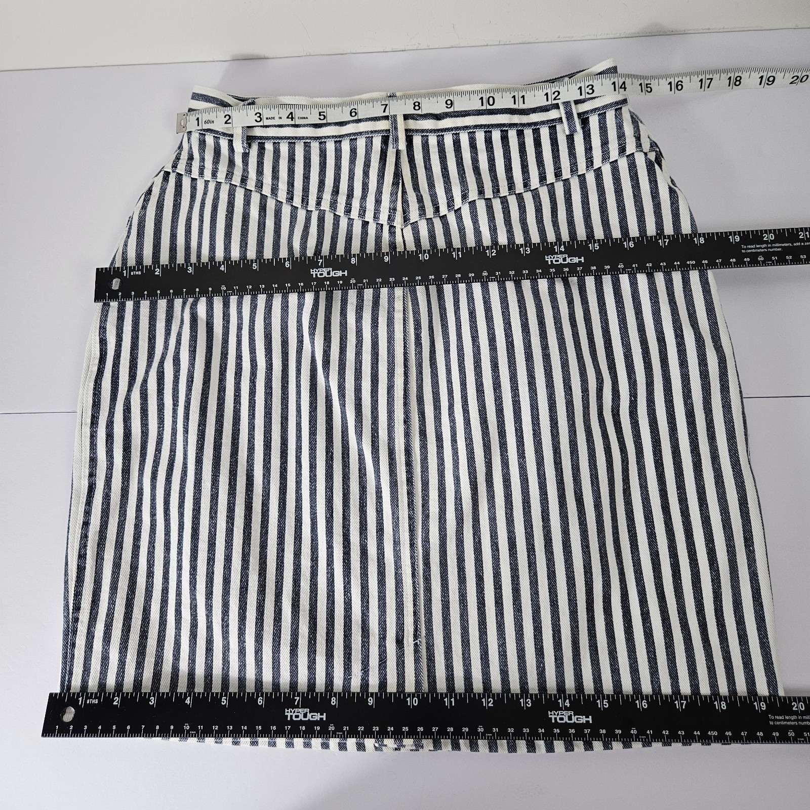 70s 80s Vintage HELIUM Striped PENCIL DENIM SKIRT USA SIZE 11 TALON 42 ZIPPER