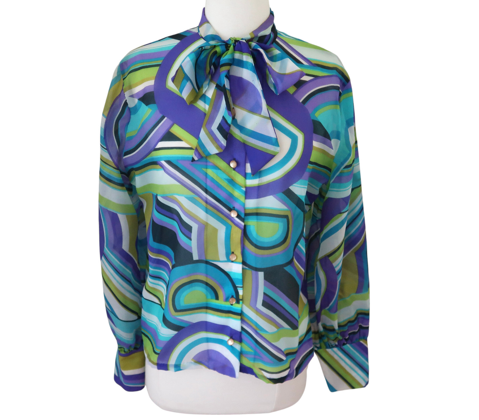 vtg 70s DONNKENNY mod print blouse L