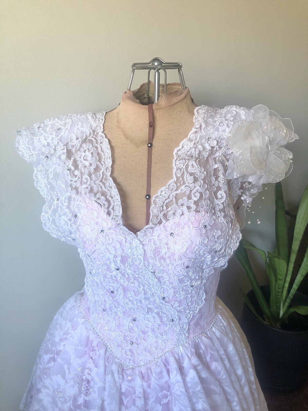 80’s Pink & White Lace Dress, XS