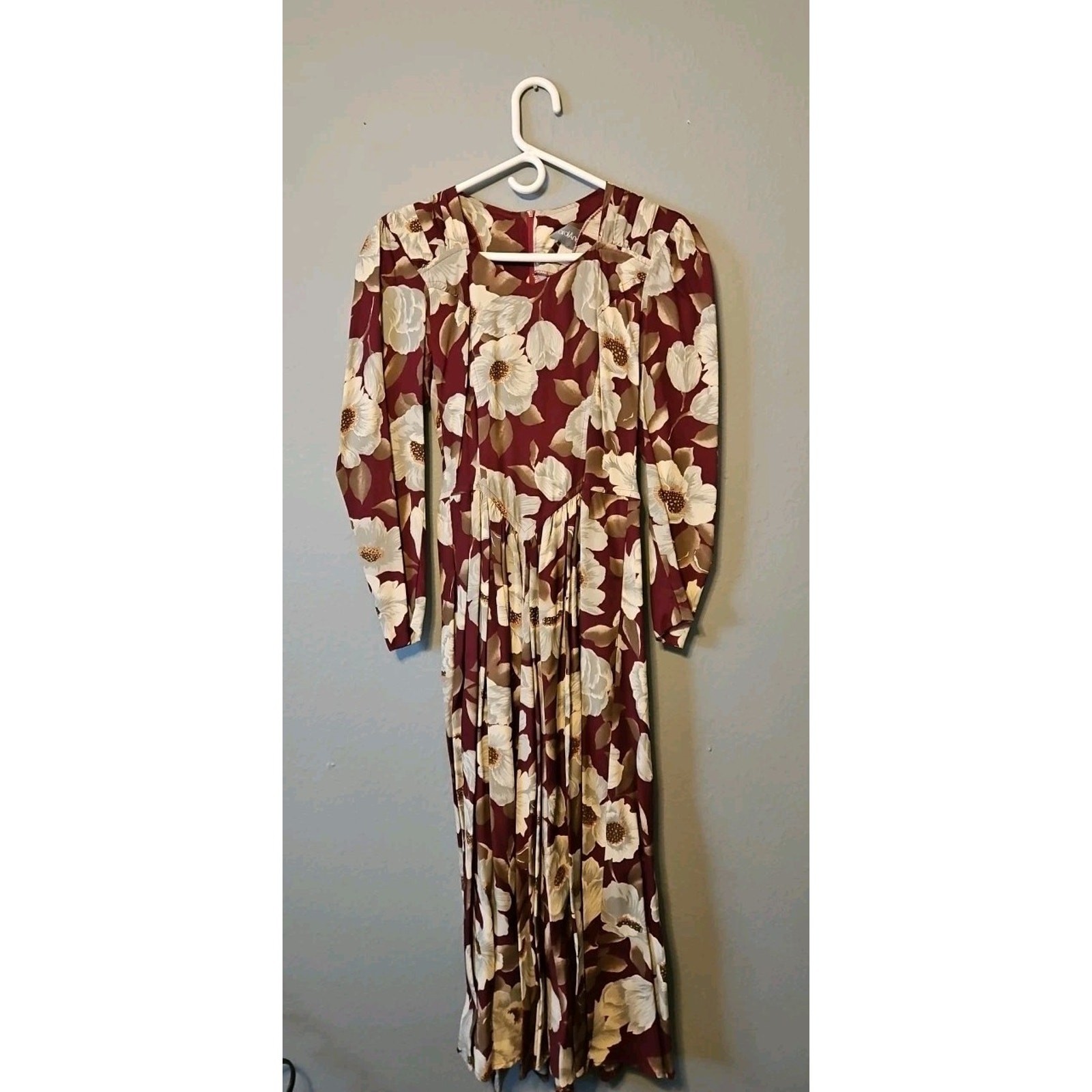 VTG Carol Anderson Dress Women’s Sz 3/4 Red Floral A Line w/Shldr Pads & Pockets
