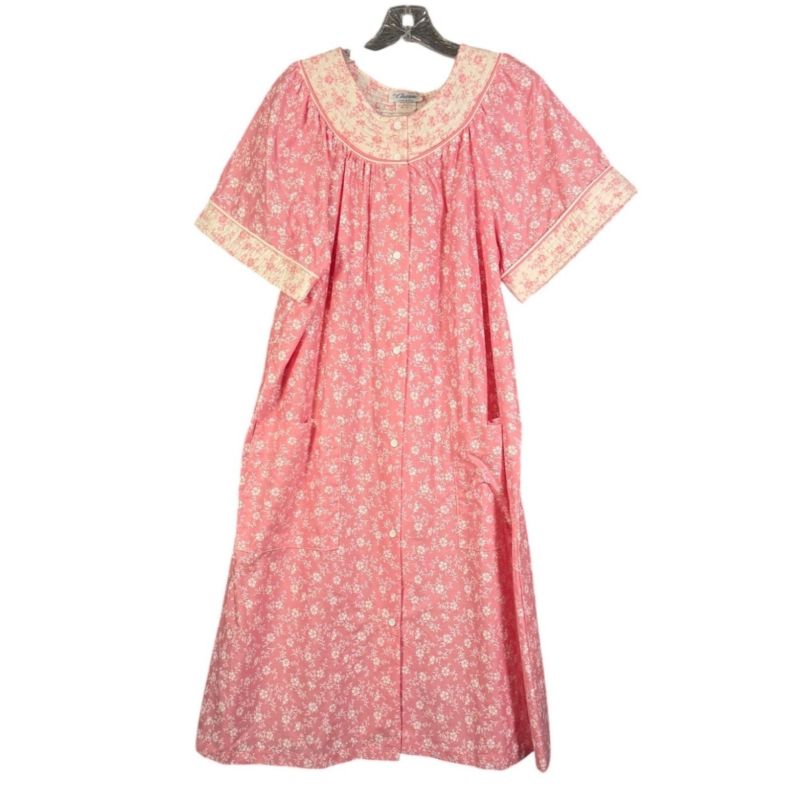 Vintage Its A Charm Pink Floral Nightgown 38-40 X Cotton Blend Made In USA