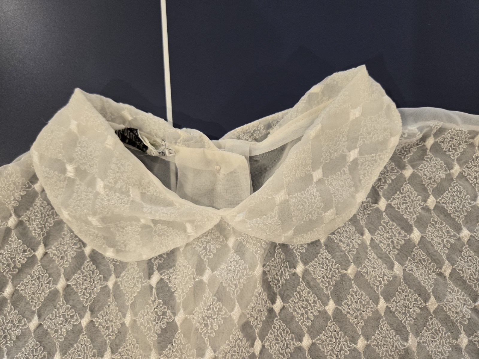 40s VTG Sheer Peter Pan Collar Blouse Sm/Med PinUp Nylon Sweet Kawaii Top Button