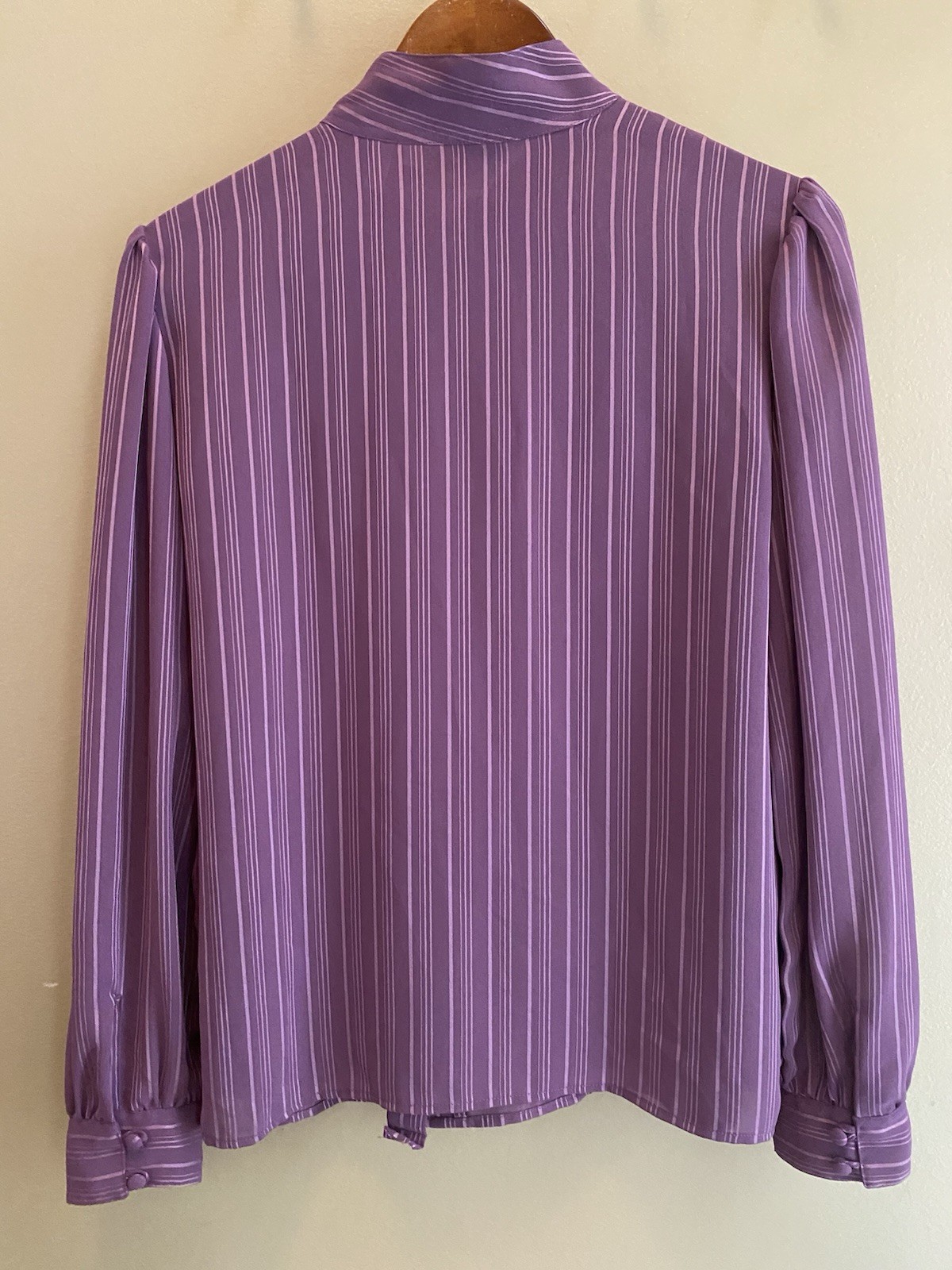 Vintage Purple Striped High Neck Long Sleeve Blouse Size 12 Large