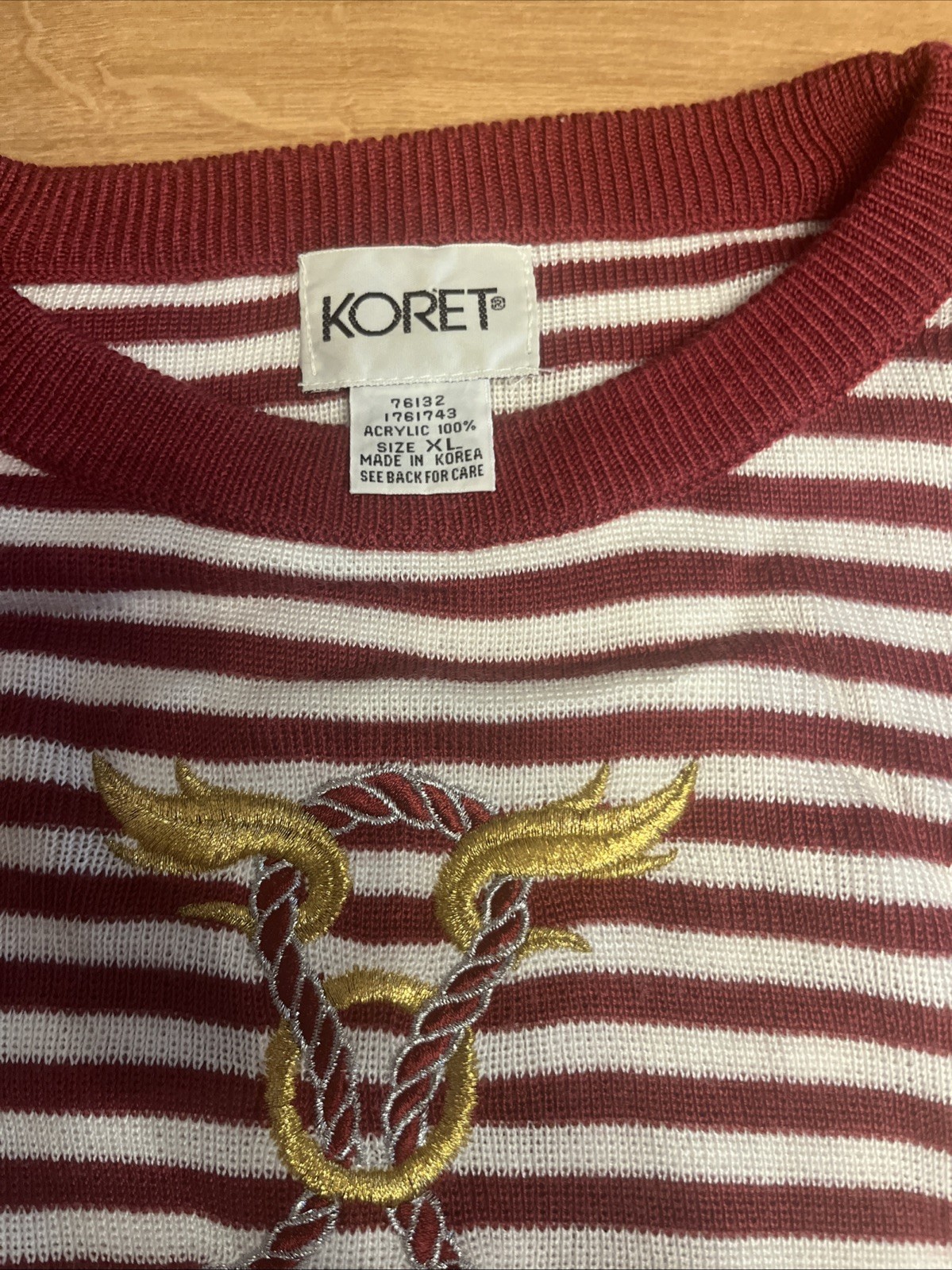 Vintage 90s Koret Striped Pullover Shirt Maroon Burgundy Equestrian Preppy XL