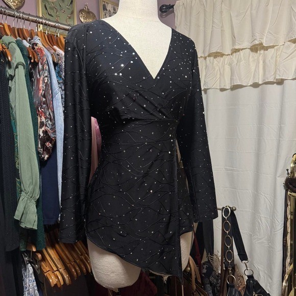 Vintage Y2K Black Glitter Party Top