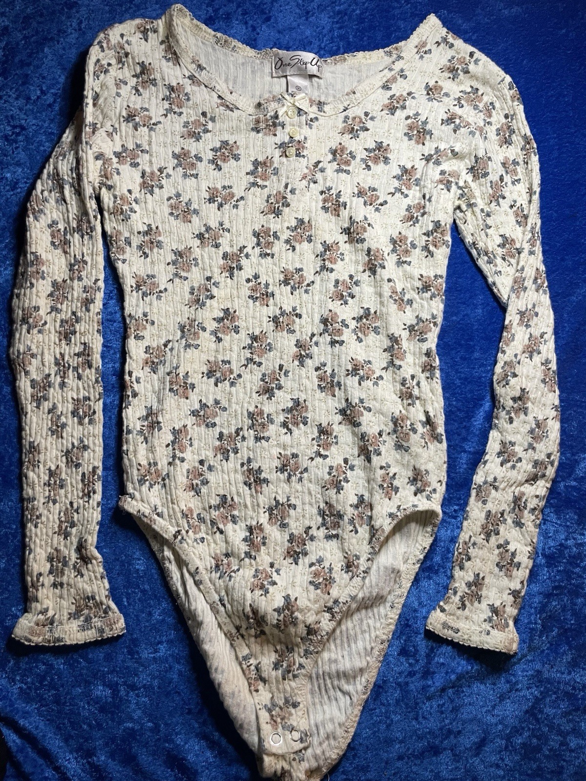 Vintage 90s One Step Up Floral Bodysuit Long Sleeve Western Cowgirl Boho Medium