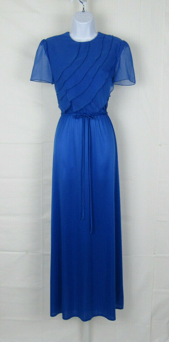 VTG 1960s BLUE SAKS FIFTH AVENUE DRESS SIZE 13/14 POLY CHIFFON FRONT OVERLAY