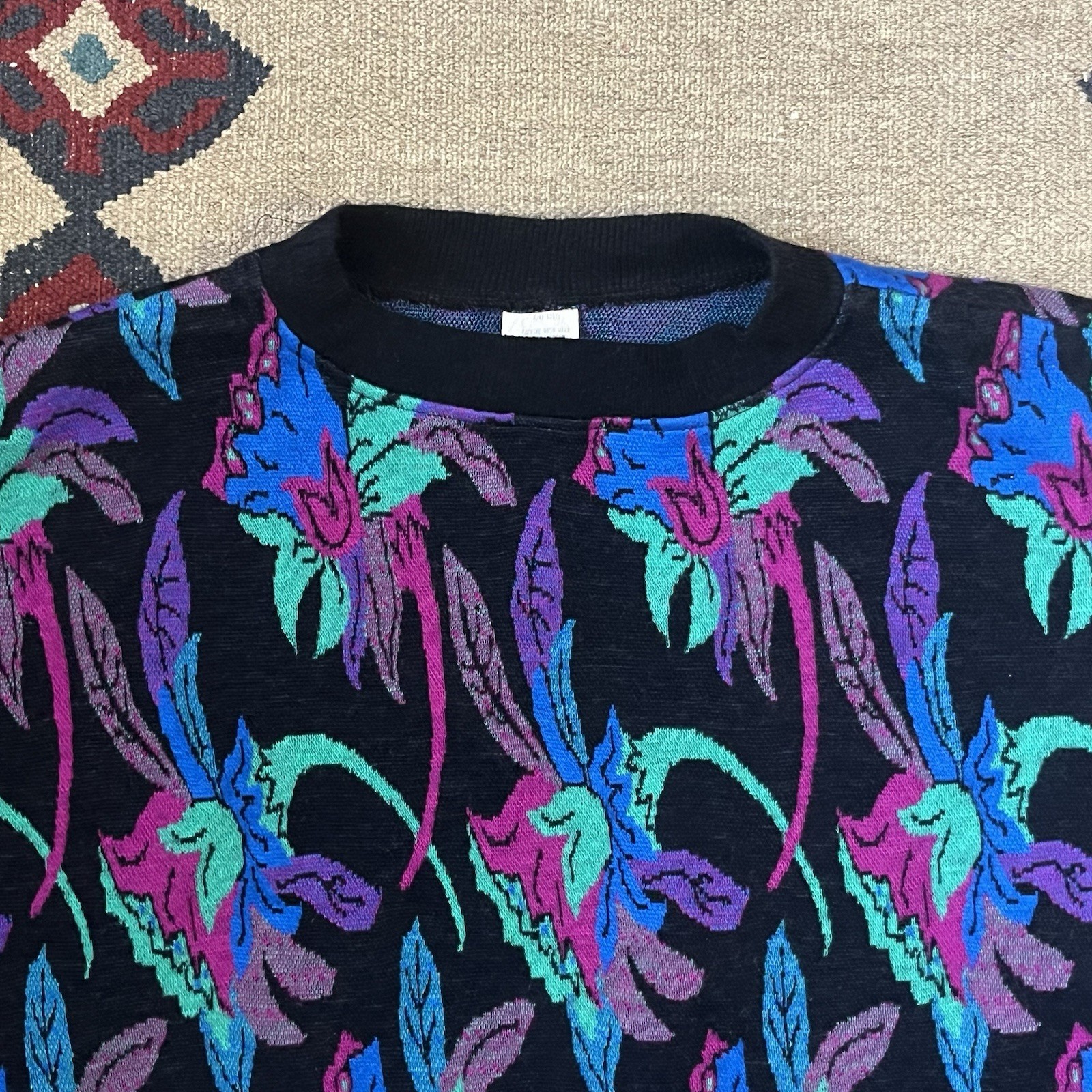 Vintage 80s Floral Dolman Batwing Sweater Women’s XL Acrylic Pullover