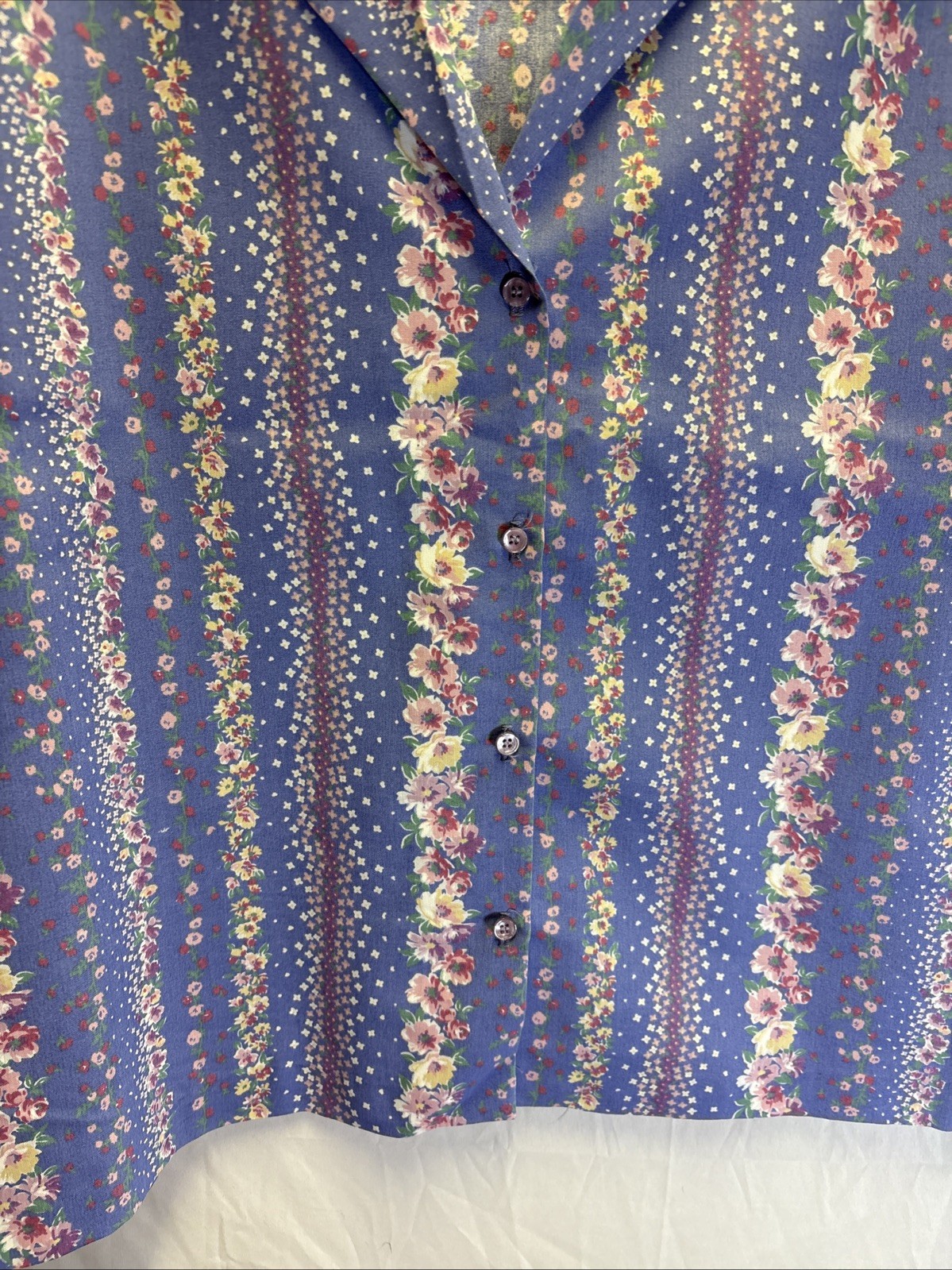 Vtg Russ Women’s Blue Floral Top Shirt Union Made In USA 1980s 80s Blouse Read