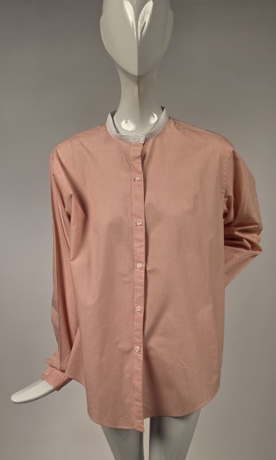 VINTAGE EARLY 1980’S PEACH CHECK COTTON SHIRT W WHITE BAND COLLAR