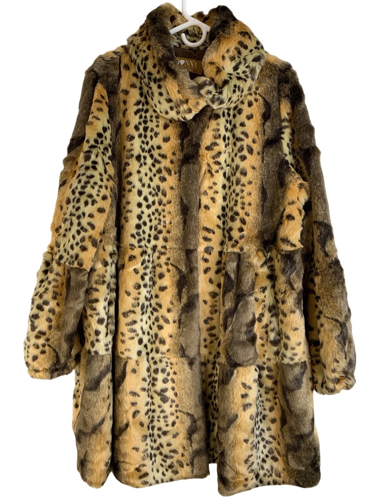 VTG Y2K Donna Vinci Faux Fur Animal Print Swing Coat L/XL A-Line Tiered GUC