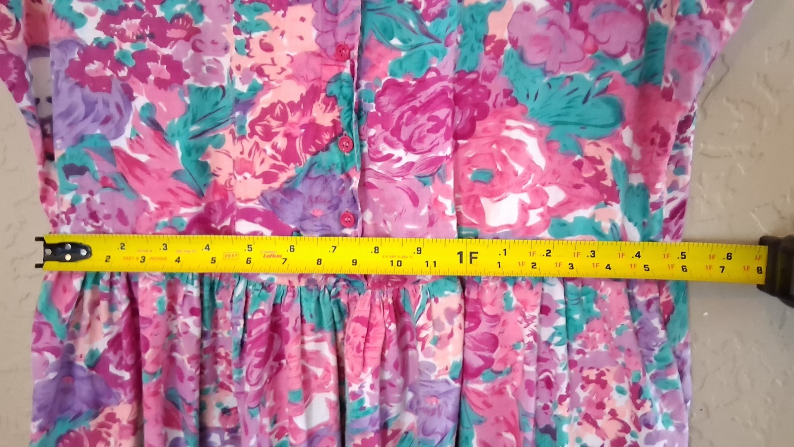 Vintage 80s Laura Tyler Cotton Floral Dress 2X Boho Cottagecore V Neck Mini