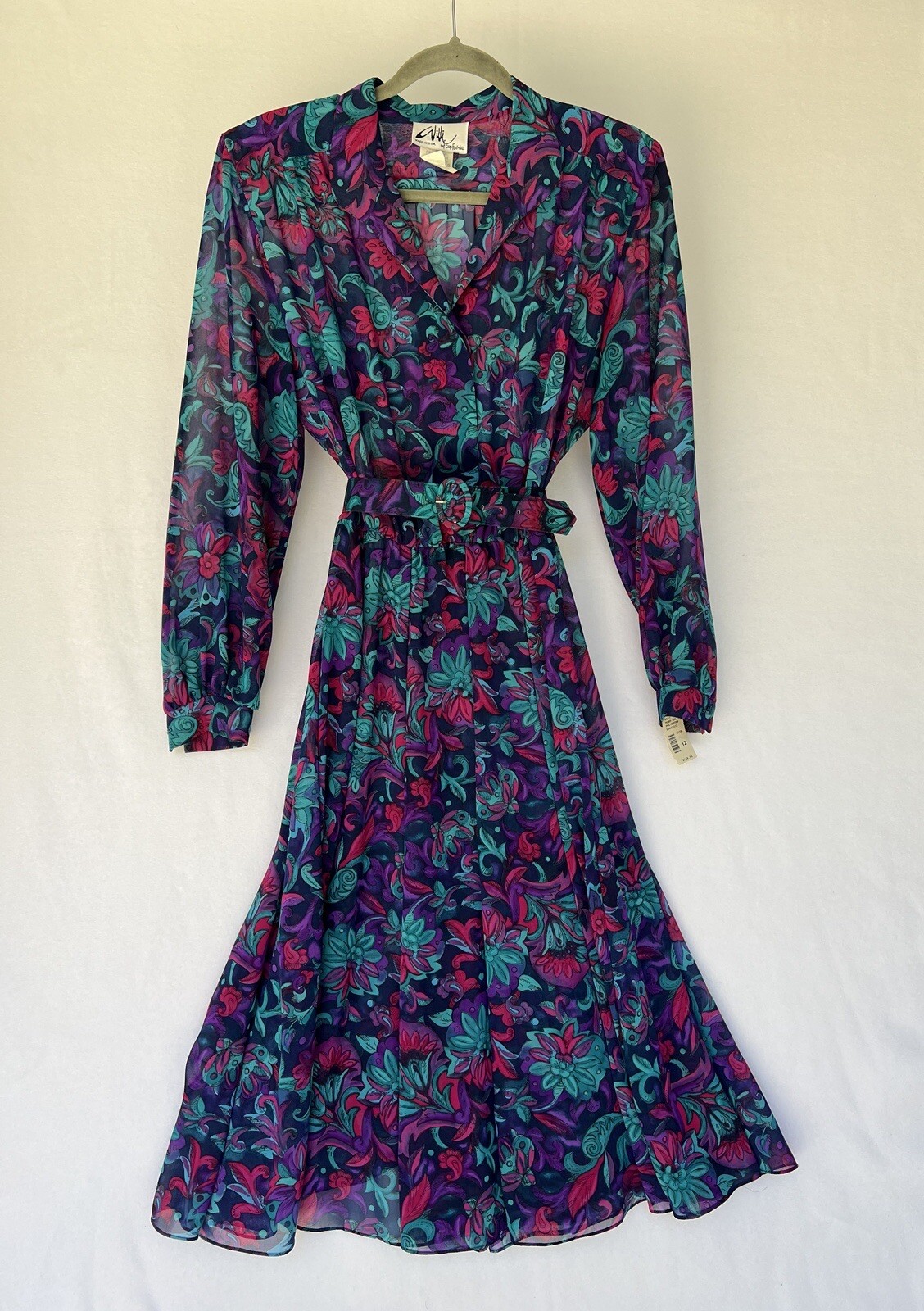 Vintage Willi Of California Sheer Fit and Flare Floral Dress Size 12 USA New!