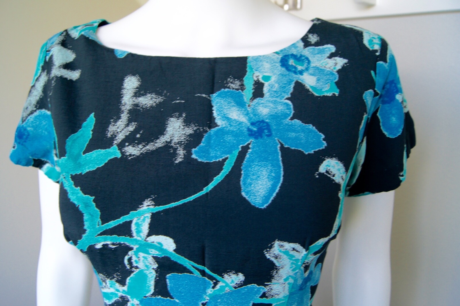 Rabbit Designs USA made Blue Green Turquoise Short Sleeve Short Dress SZ 8