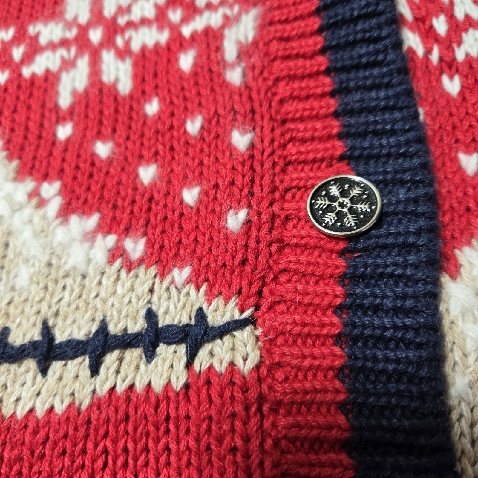 VTG NorthCrest Womens Cardigan Size M Red Multicolor Winter Holiday Angora Knit