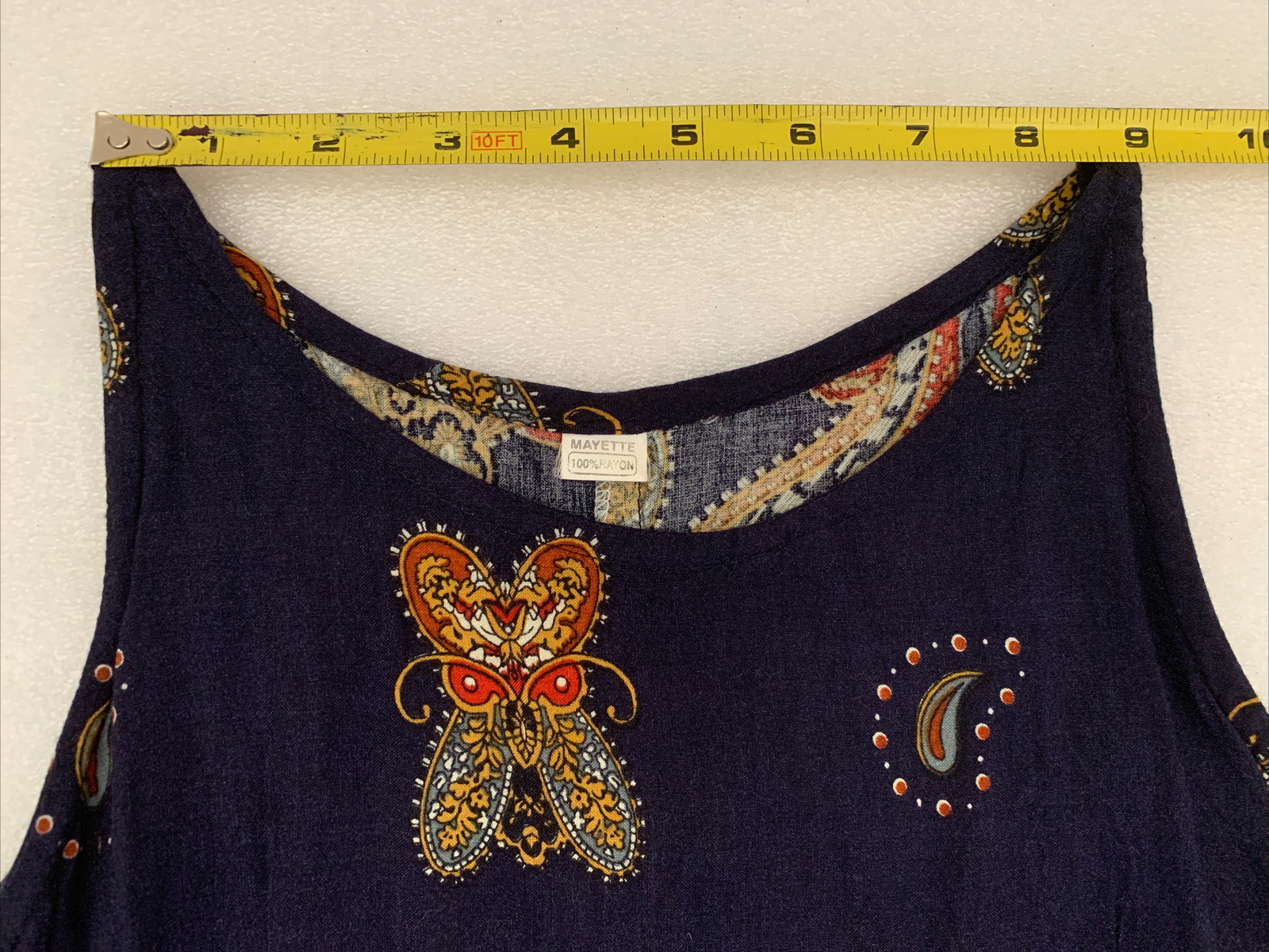 Mayette Vintage 100% Cotton Colorful Printed Sleeveless Dress Tie On Back Sz S