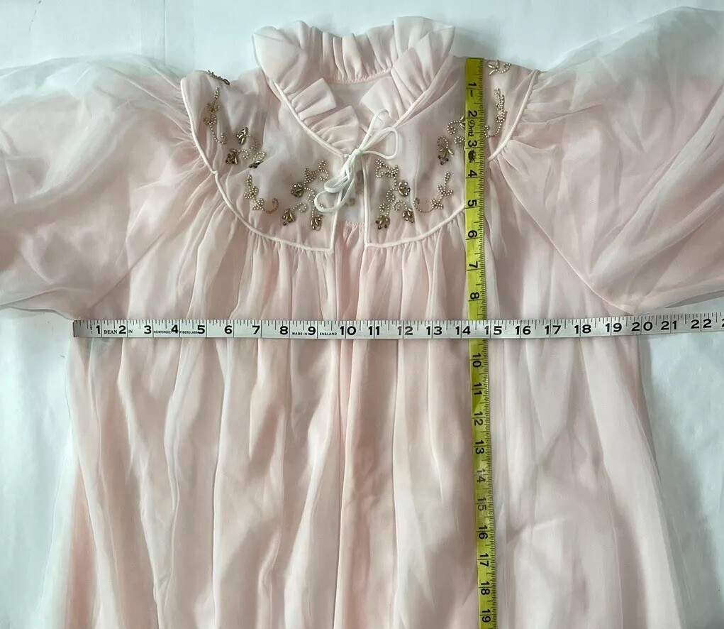 1950s Double Sheer Pink Robe Peignoir Carter’s DuPont Nylon SZ S