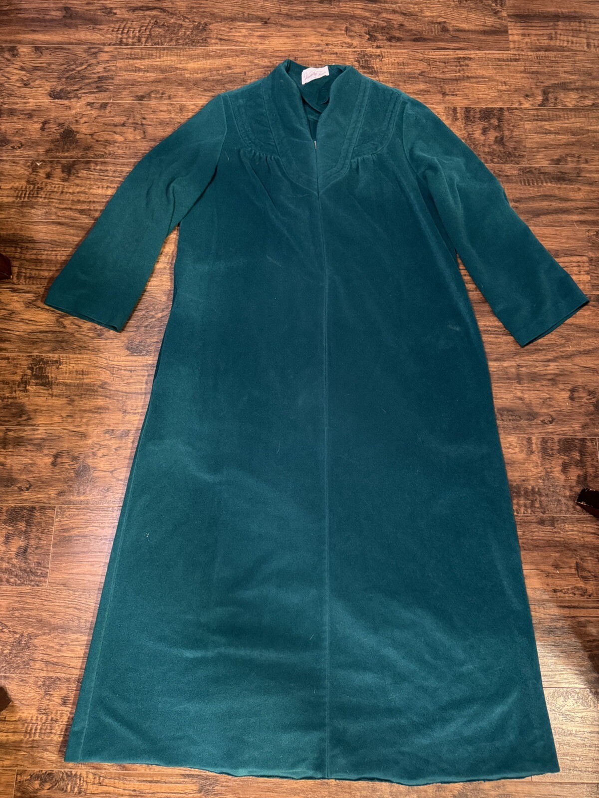 VTG VANITY FAIR Robe Housecoat Gown Half Zip Green Velvet Retro Sz:14