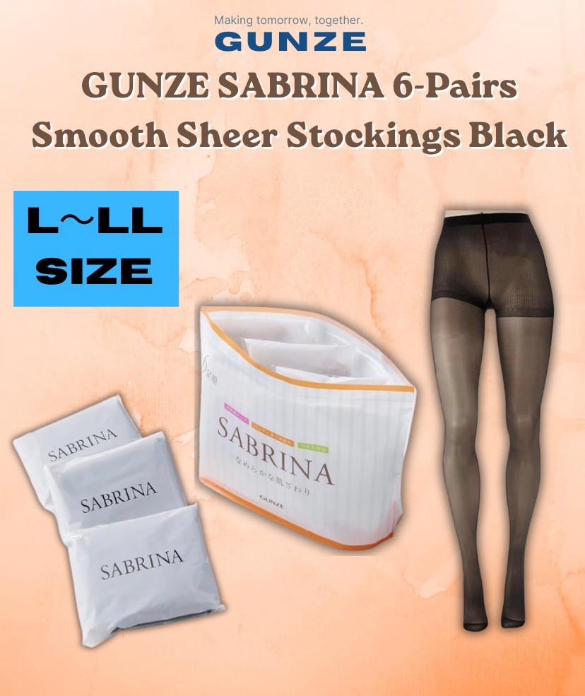 6-Packs GUNZE SABRINA Smooth Zokki Stockings L-LL Black Run-Resistant Japan