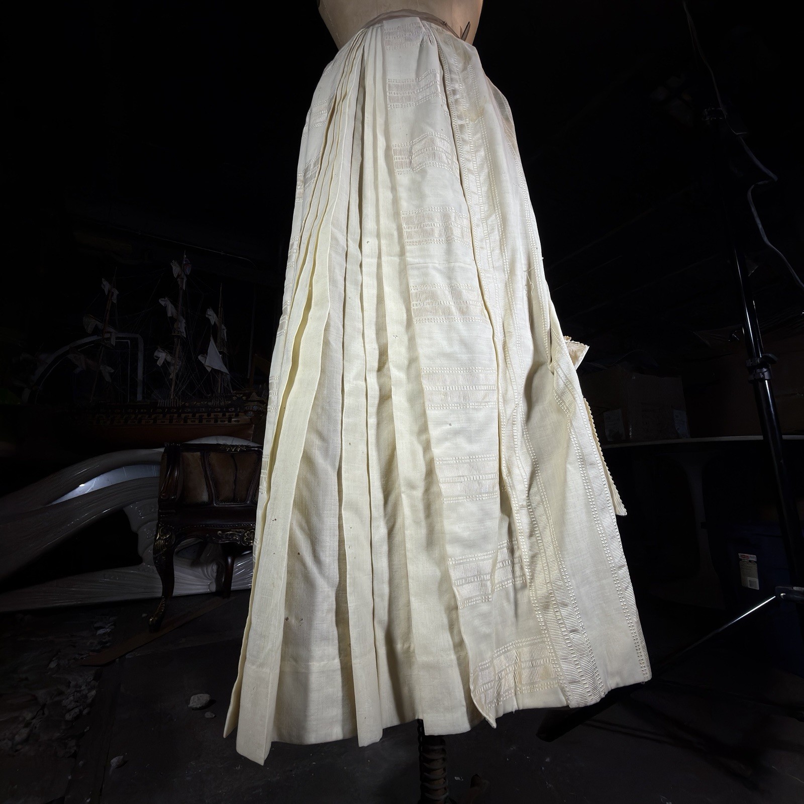 Antique Victorian Bustle Skirt White Satin Cotton Cosplay VTG Upcycle Steampunk