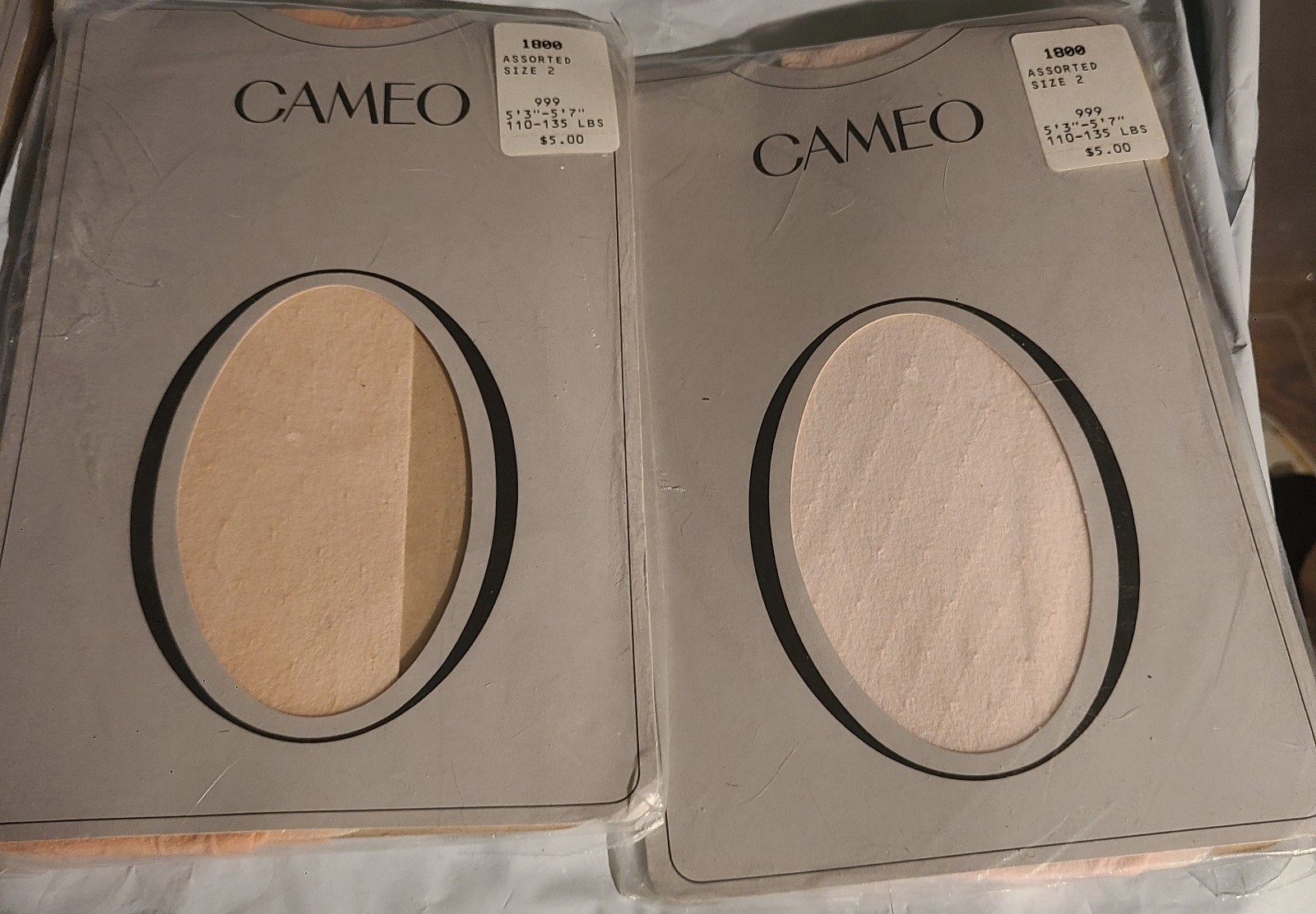 Cameo Patterned Nylon Pantyhose Size 2 Rose Beige NEW In Package X 2