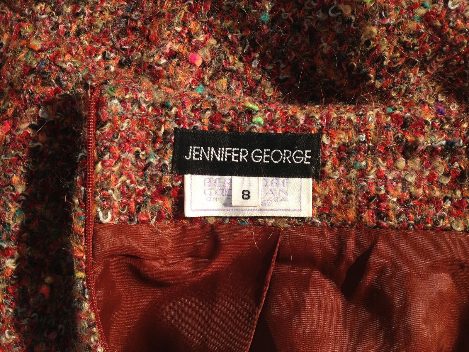 BERGDORF GOODMAN Mohair Skirt Hi Waist Jennifer George Boucle Nubby Tweed 8