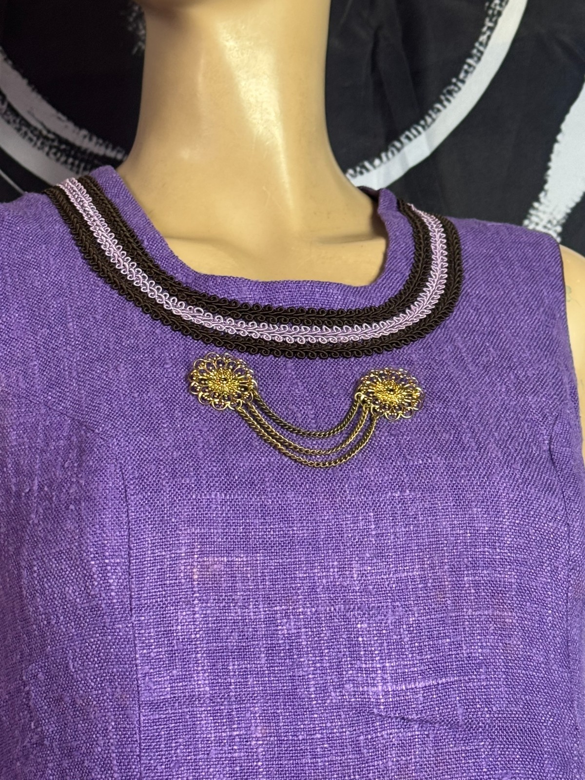 Vintage 60s 70s Perry Boutique Dress A Line Boho 36 38 Purple Reyon