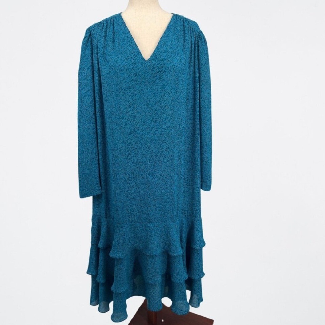 Lorac Original Vintage Teal Blue Ruffle Tiered Midi Dress Plus Size 22