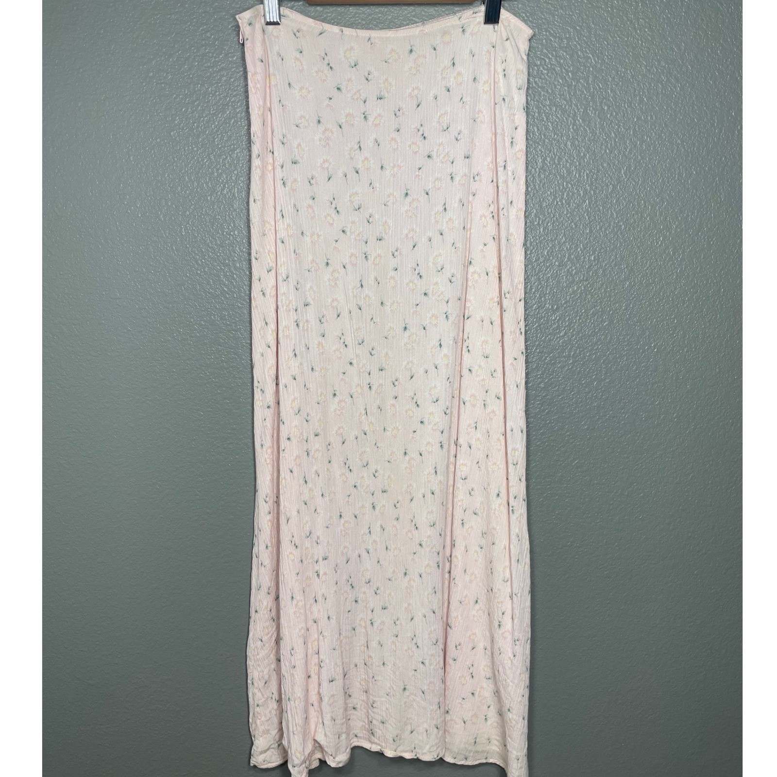 Vintage Wet Seal Pink Floral Crinkle Rayon Maxi Skirt 90s Made in USA Size 3