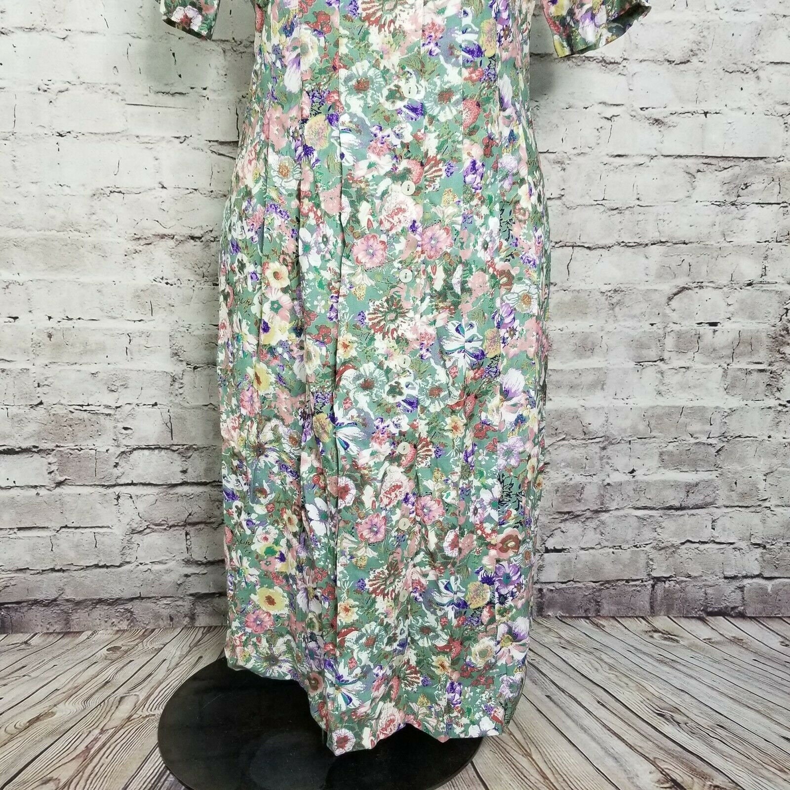 Vintage 90s Serengeti Size 14 Cottage Core Prairie Floral Tie Back Pleated Dress