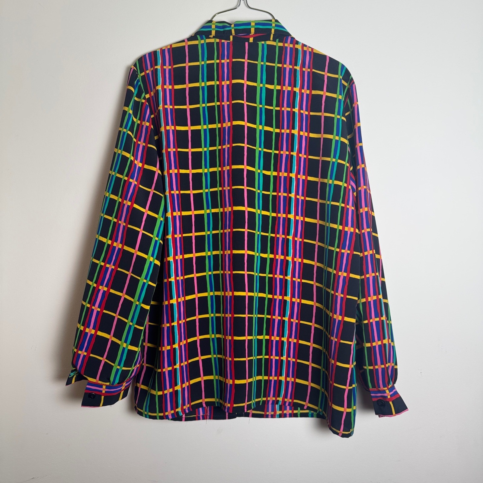 Vintage Graff Californiawear Rainbow Grid Plaid Button Up Blouse Size 14