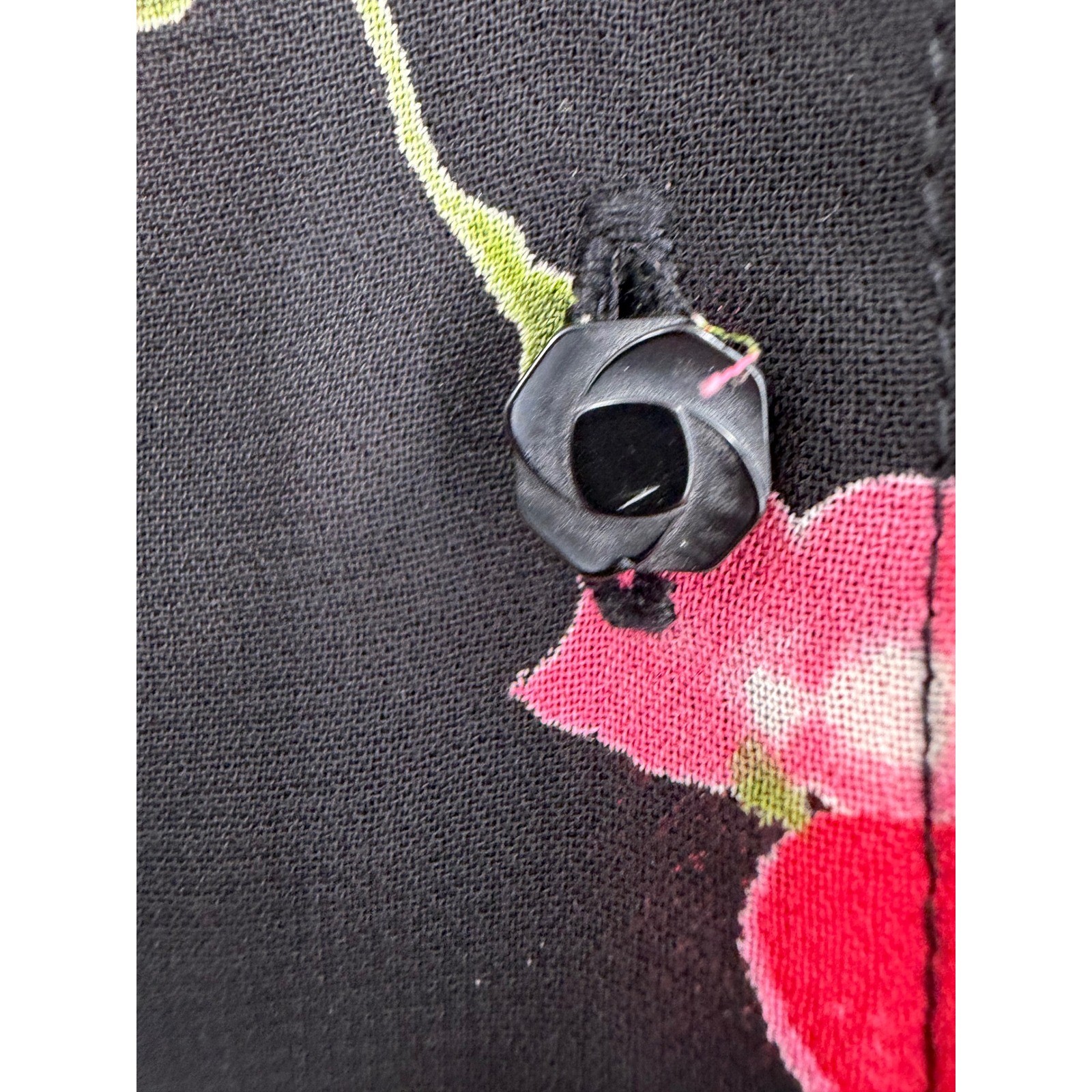 Carol Anderson Floral Blouse Women 16 Black Pink Rose Sheer Rayon Cottagecore