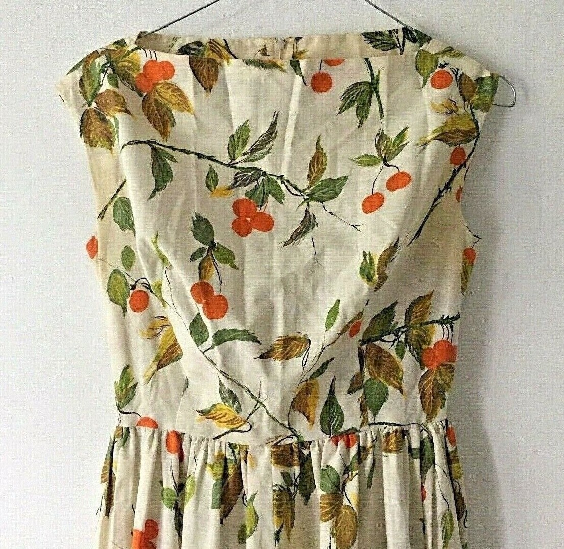 Original 50`s Cherry Dress 50s Dress Rockabilly Fundus Theater XS Vintage