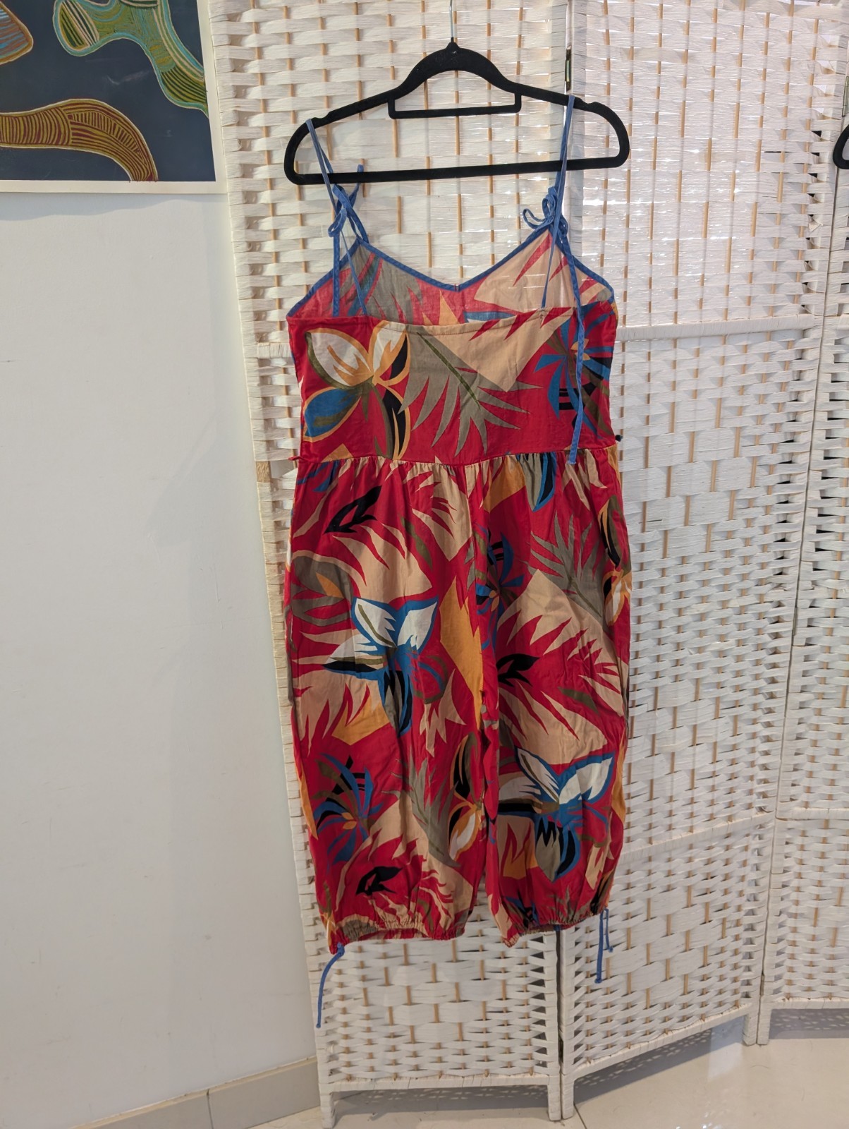 Vintage 80s Touche Jumpsuit Romper 10 Cotton Balloon Leg Floral Tropical Print