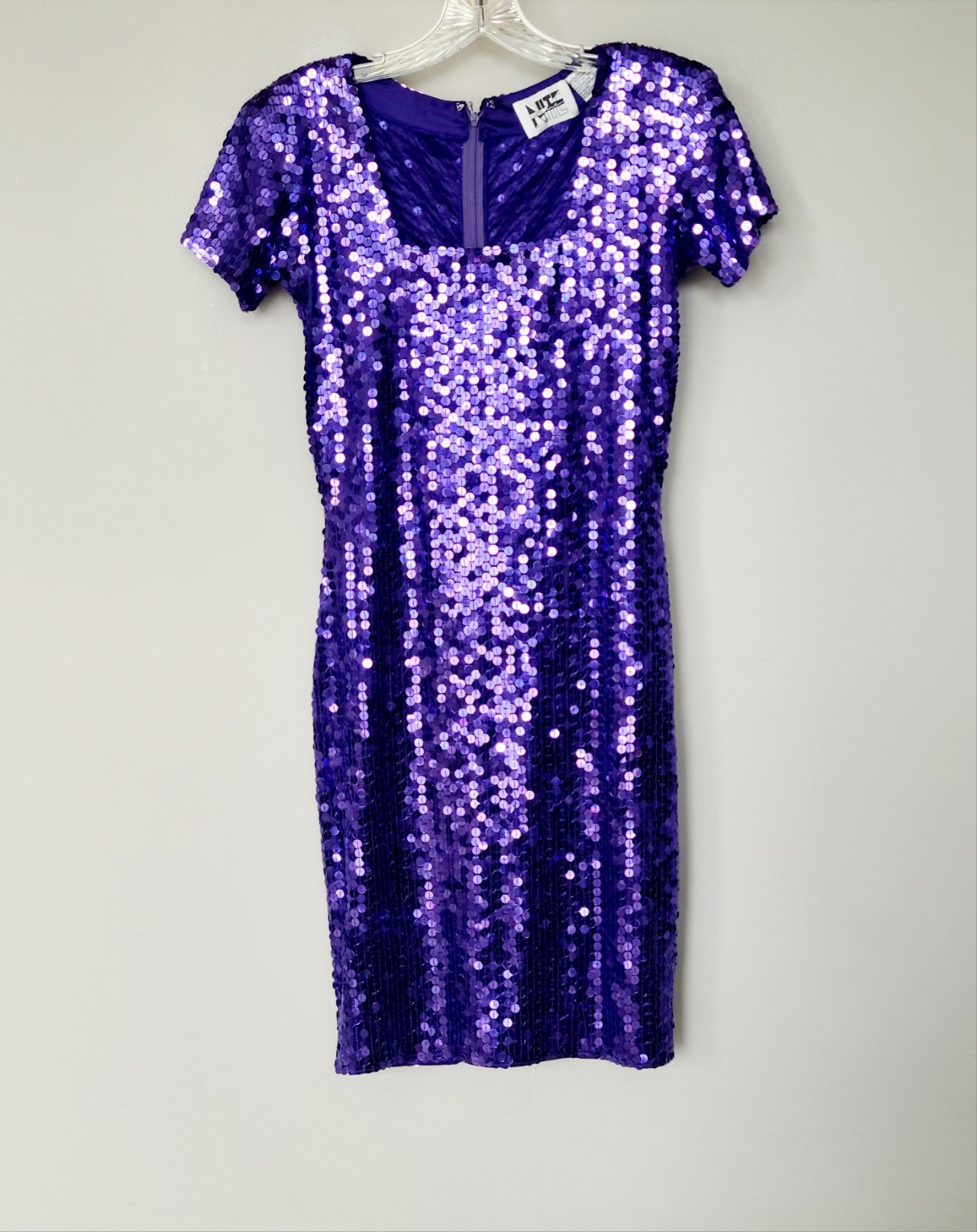 Vintage NITELINE 1980’S Dress Purple Sequin Square Neck Size 8 Hoilday NYE EUC