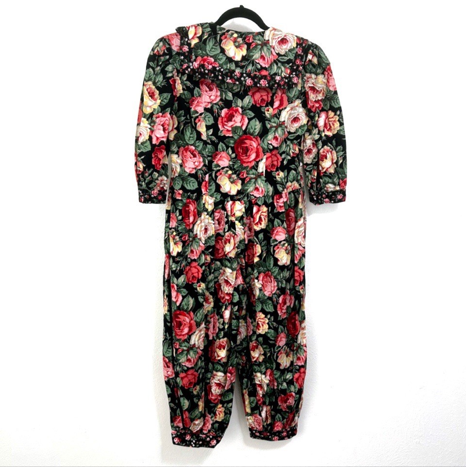 Vintage 80s 90s Floral Jumpsuit Romper Cottagecore Garden Party Boho Size XS-S