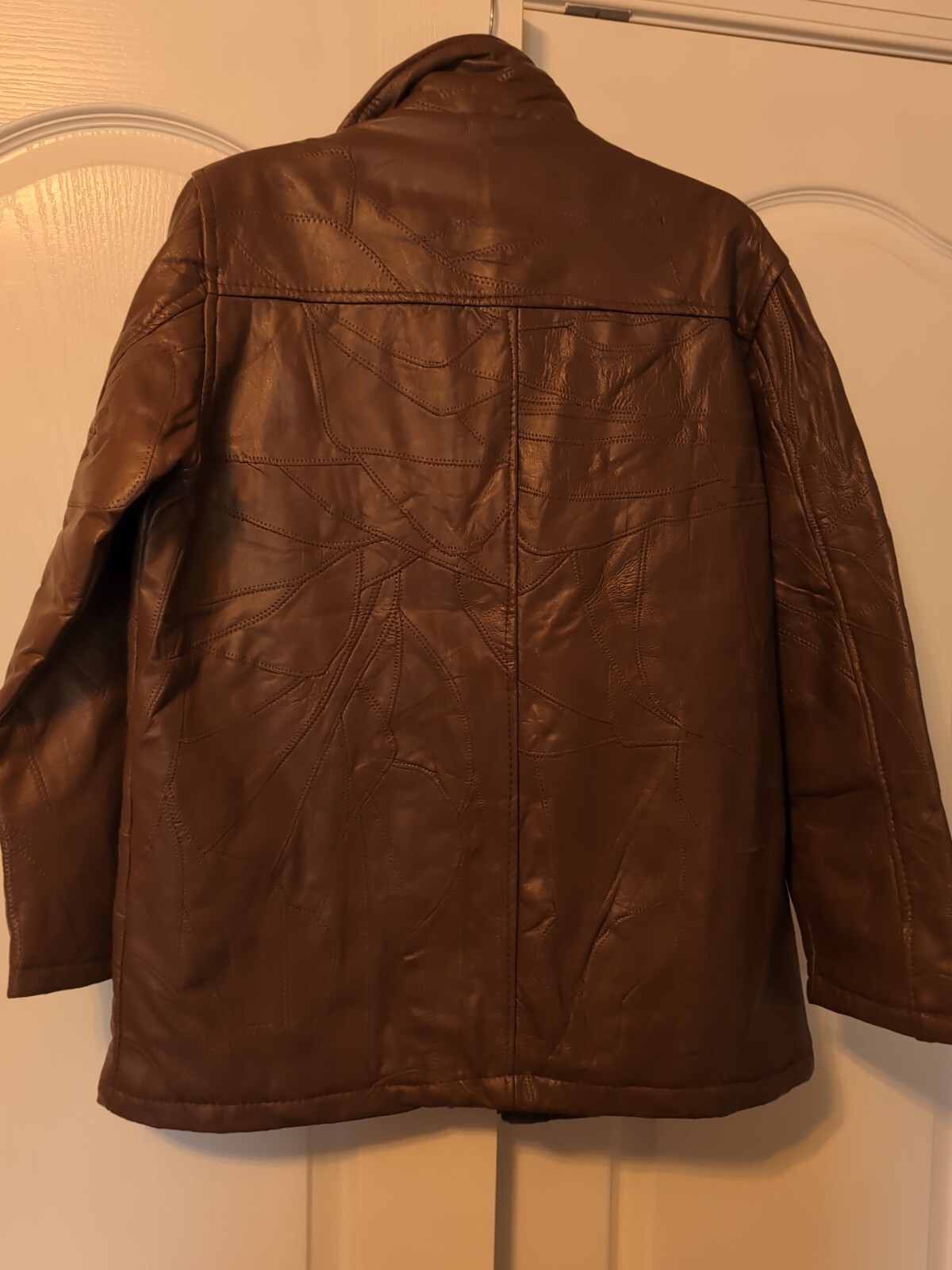 Vintage Tudor Court Brown Leather Patchwork Winter Jacket Oversized Fit Sz L