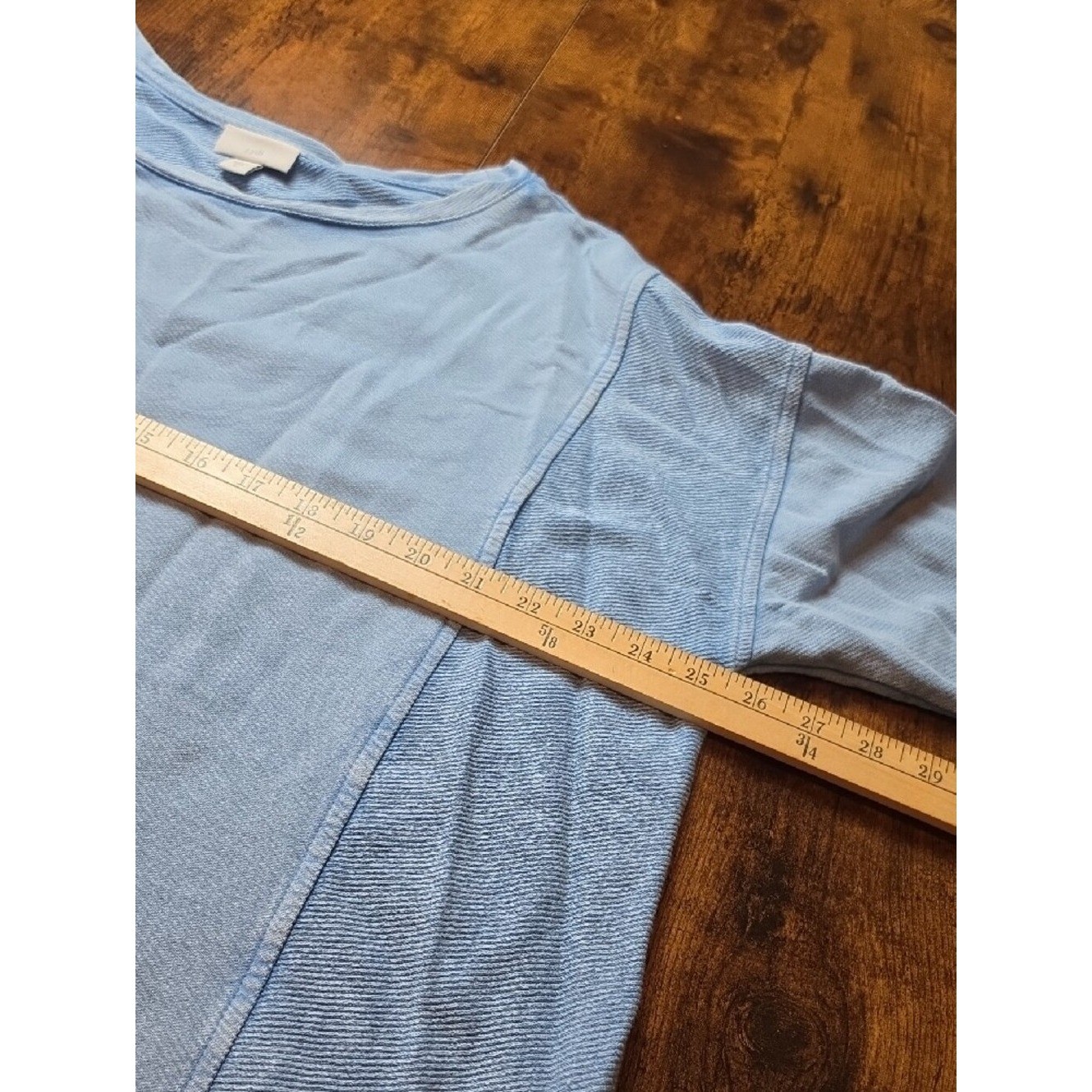 J.JILL | Blue Cotton Boxy Ribbed Panel Lightweight Pullover Sweatshirt Top | XL