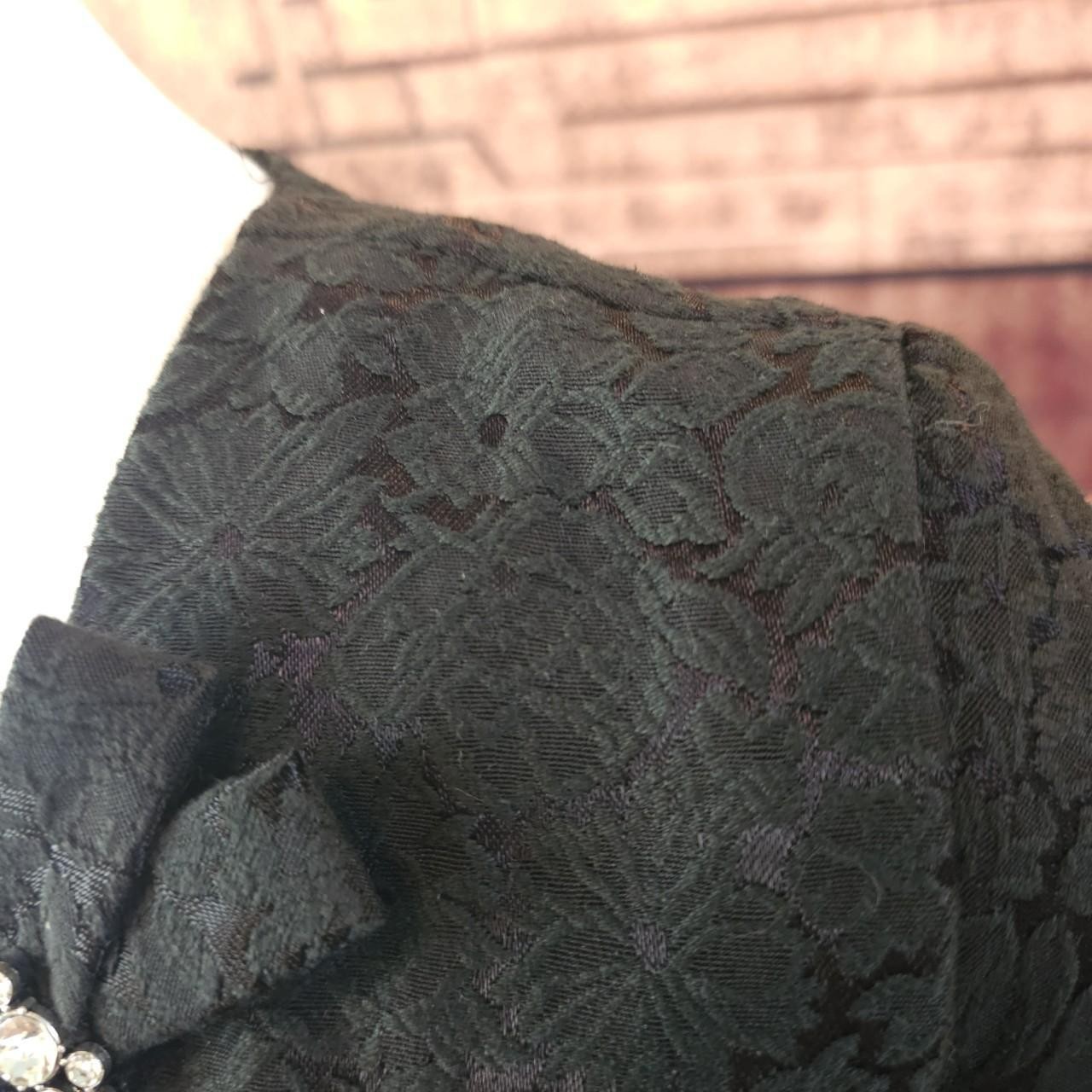 Black Berkshire Damask Layered Dress Gown Vintage 1960s Jacquard Bow Rhinestone