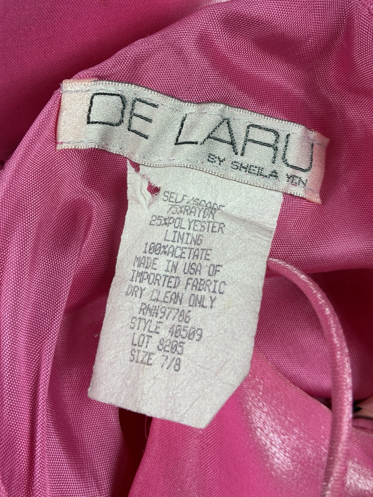 De Laru by Sheila Yen VTG 90s Y2K Pink Shiny Maxi Dress Prom Fairy Grunge 7/8
